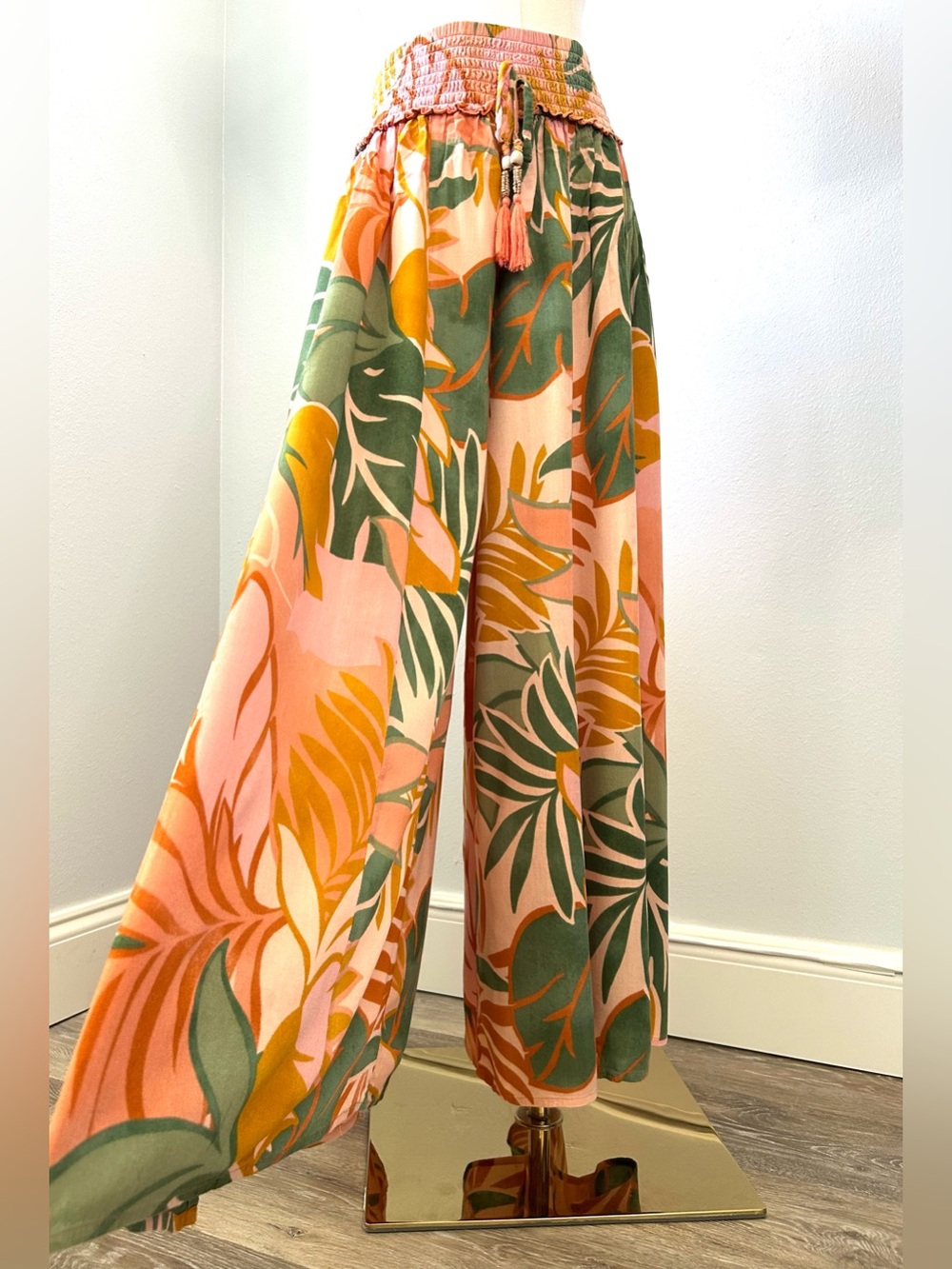 True Destinations Terracotta Botanical Cropped Wide Leg Palazzo Pants Medium